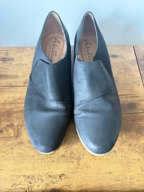 Abella Black Leather Slip-On Flats With Velcro Strap